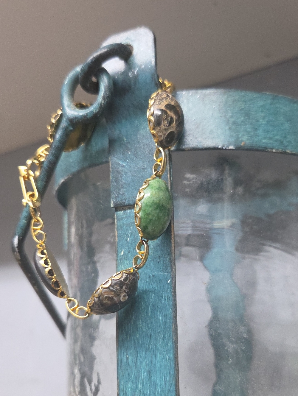 Vintage Gold Chain Bracelet with  Stone Accents